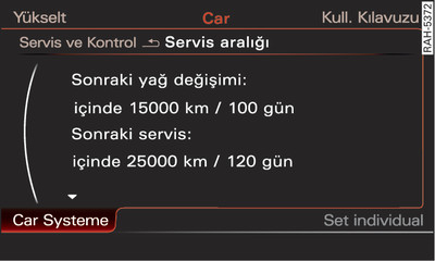 Bilgilendirici sistem: Servis aralığı göstergesi